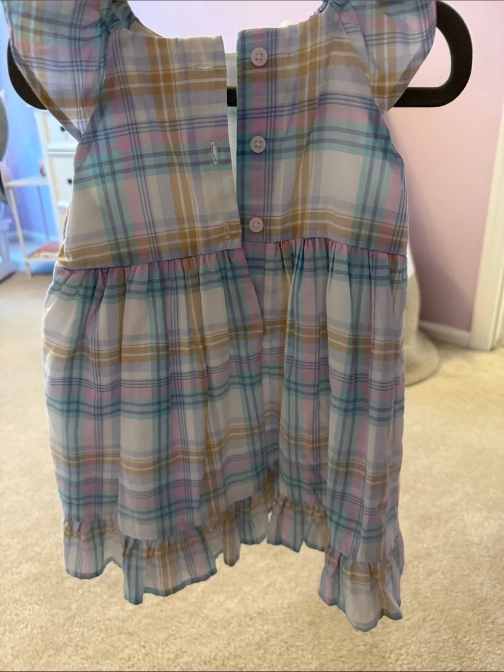 18M Dress OshKosh B'gosh Pastel Plaid Ruffle-Sleeve Dress like new